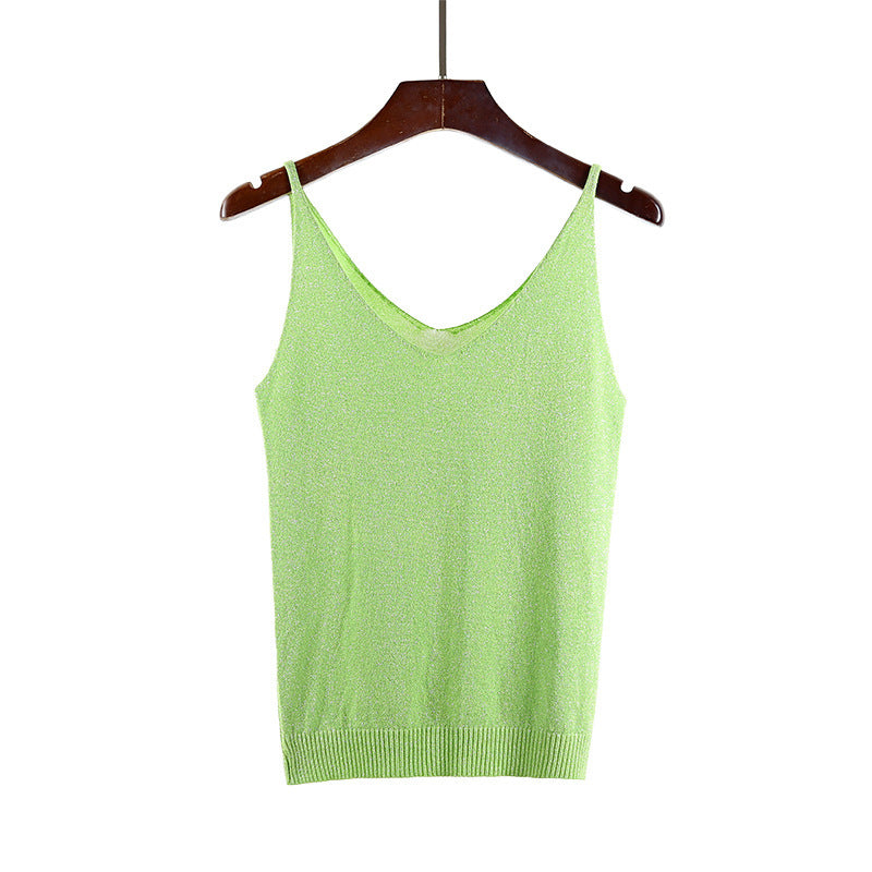 V-neck suspender knitted glitter vest