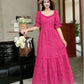 Women's French Retro A-Line Hollow-out Short-Sleeve Dress