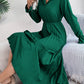European And American Autumn And Winter Leisure Lapel Button Long Sleeve Cinched Pleated Dress