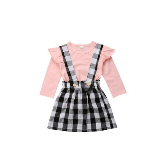 Nouveaux vêtements pour enfants à la mode du commerce extérieur européen et américain, t-shirt à manches longues de couleur unie, robe à bretelles deux pièces