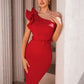 One Shoulder Solid Color With Belt Party Dress