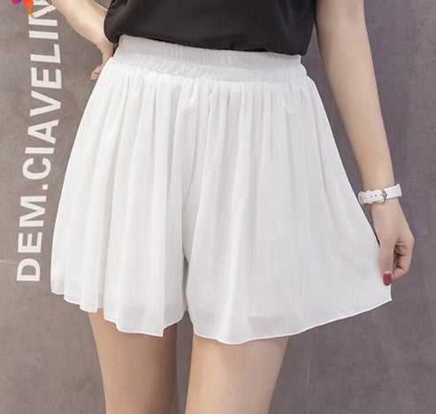 Chiffon large size wide leg pants half length loose printed shorts