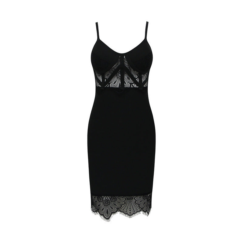 Robe bandage de soirée ajourée en dentelle pour femme