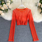 See-through Mesh Hollow Solid Color Pullover Long Sleeve