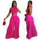 Ensemble deux pièces pour femme avec pantalon large plissé en soie et dos nu
