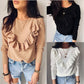 Ruffled round neck long sleeve top