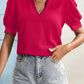 Women's Fashion V-neck Lantern Sleeve Splicing Lace Top