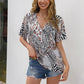 Loose Casual Leopard Print V-neck Short Sleeves