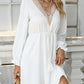 Solid Color Long Sleeve Lace V-neck Tight Waist Dress