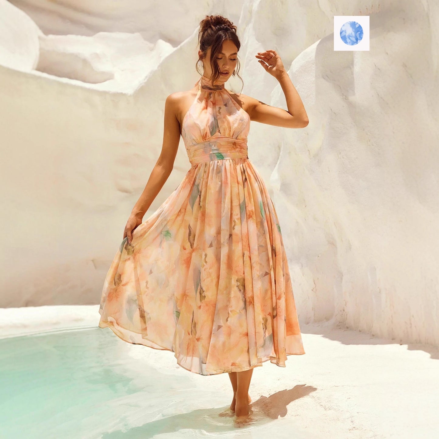 Women's Holiday-style Sleeveless Printed Backless Dress