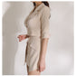 Suit Collar Three-quarter Sleeve Small High Waist Irregular Skirt Two Piece Set