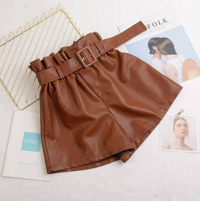 Short en cuir PU taille haute élastique pour femme, automne et hiver