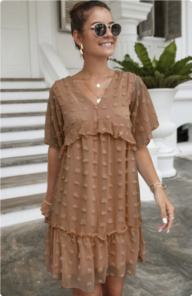 Robe décontractée en jacquard à boules de poils pour femme