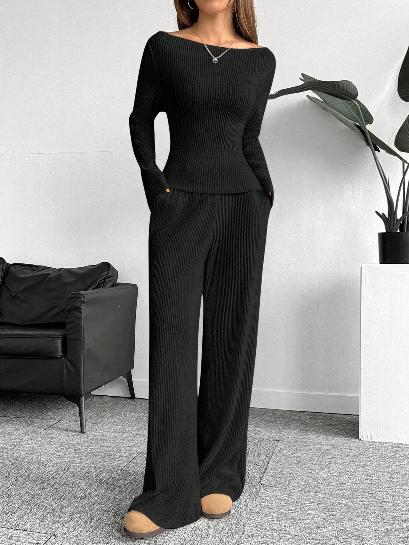 Casual Long Sleeve Straight-leg Pants Loose Temperament Suit