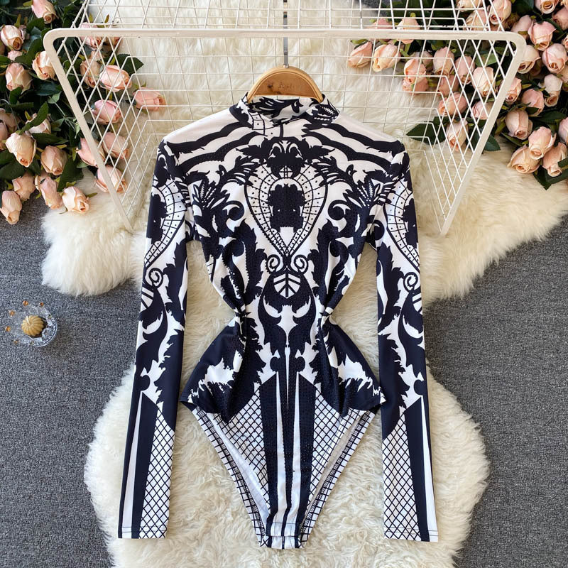 Slim Fit Stand-up Collar Bottoming One Piece