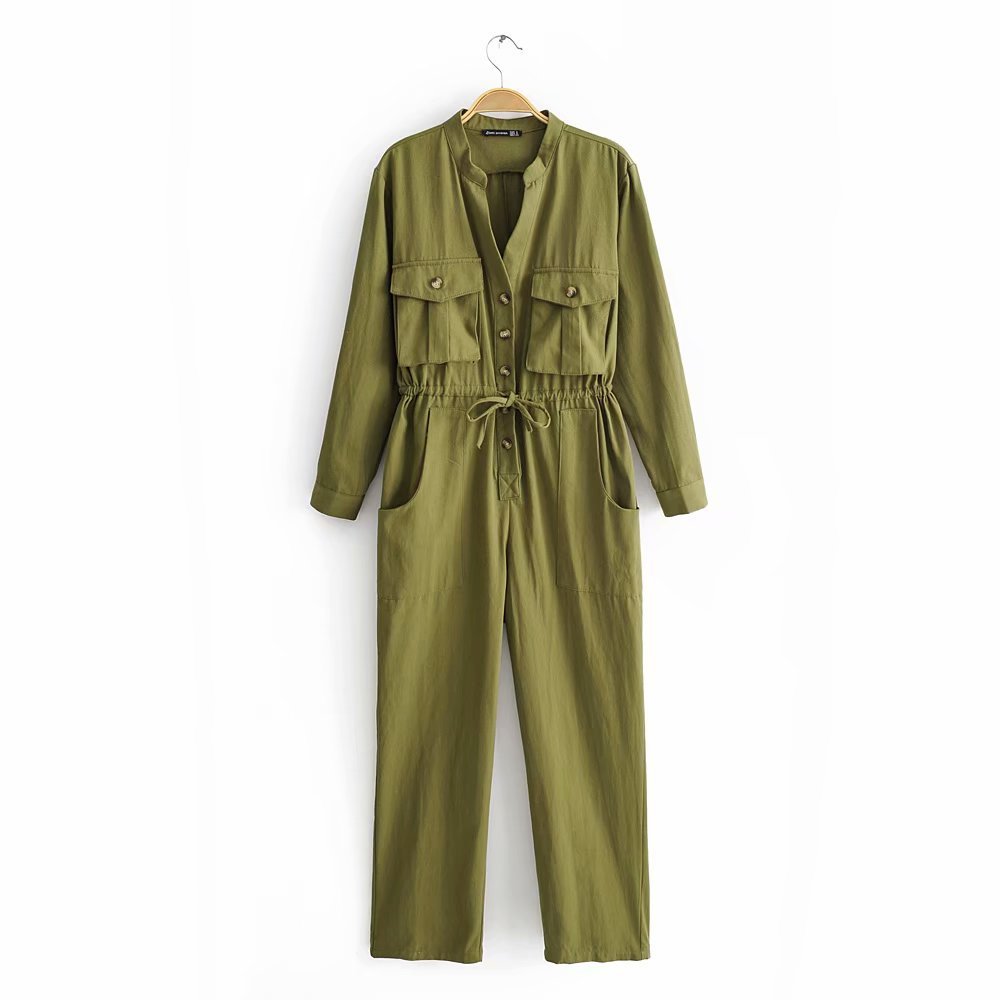 Two-color overalls long sleeve jumpsuit