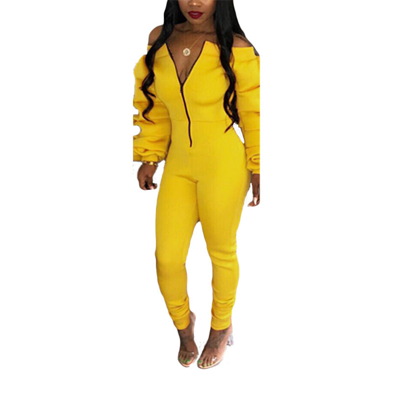 One word collar pile sleeves jumpsuit