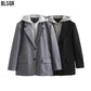 Loose Suit Jacket Women's Cross-border False Two-piece Patchwork Hooded