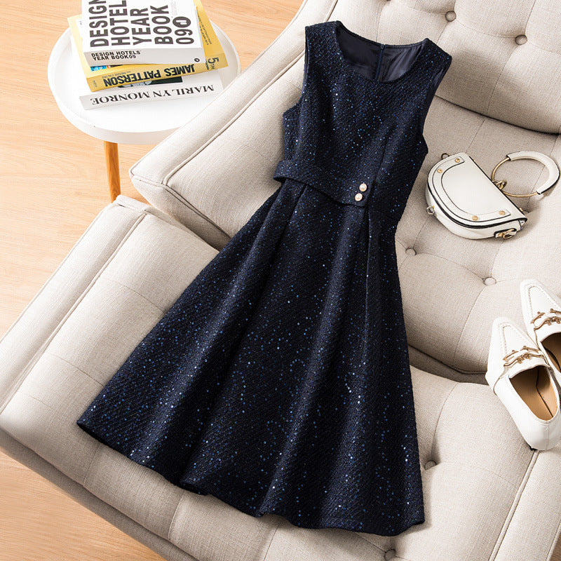 Round Neck Women's Tweed Dress Base
