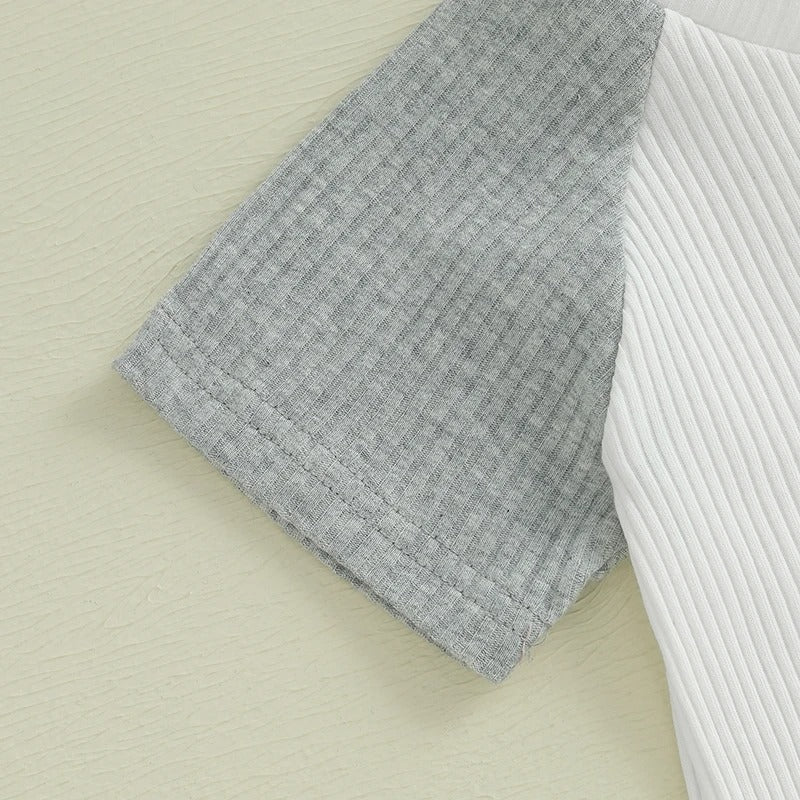 Solid Color Rib Fabric Color Matching Short Sleeve Suit