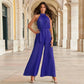 Halter Sleeveless Pleated One-piece Trousers Lace Up Slim Fit Pleated Wide-leg Trousers