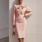 Autumn Fashion Elegant Solid-Color Waist-Cinching Dress With Bow Accent
