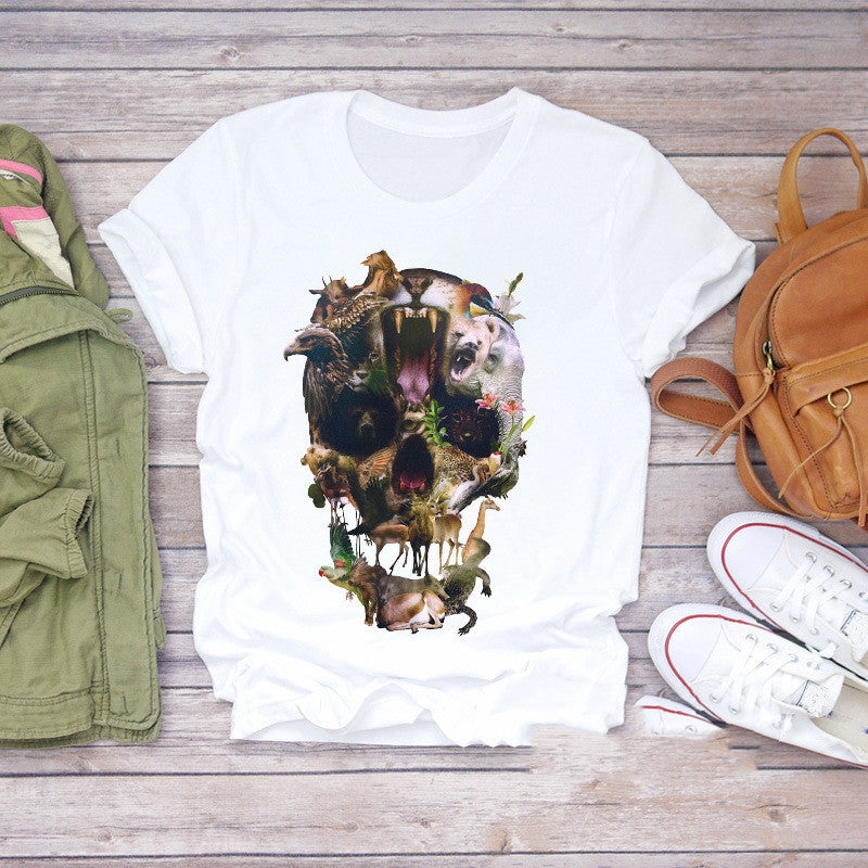 T-shirt personnalisé pour femme avec imprimé tête de mort, papillon et plante