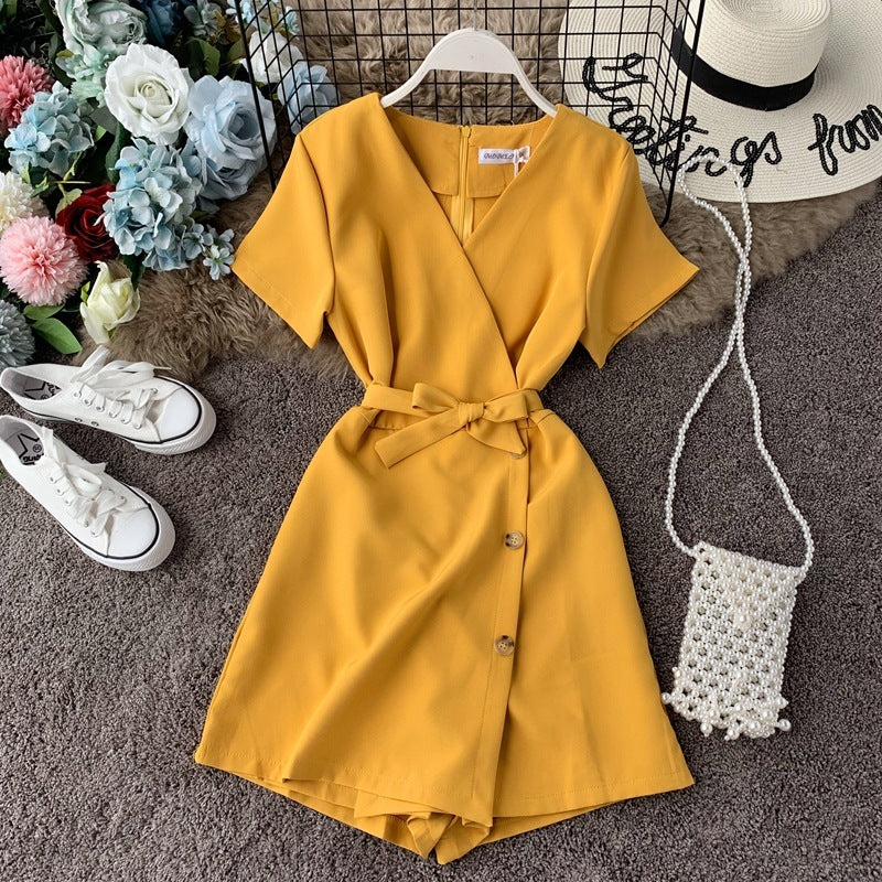 Summer seaside vacation V-neck short-sleeved jumpsuit
