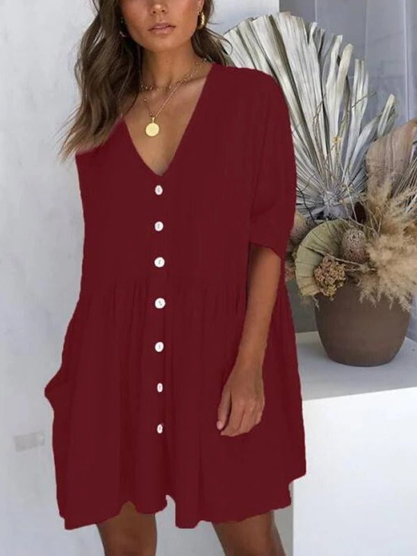 Robe courte à poches et col en V