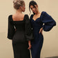 Waist puff sleeve stretch cotton dress