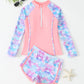 Split Boxer Long Sleeve Zipper Swimsuit With Chest Pad