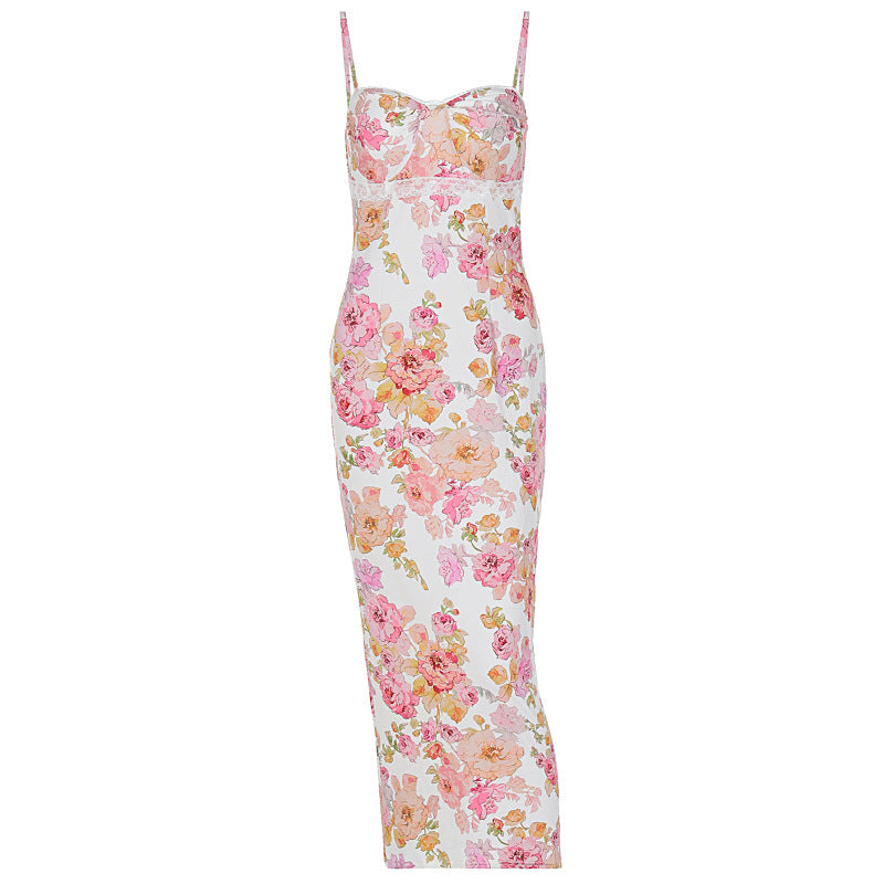 Fashion Printed Backless Sling Dress