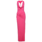 Robe fendue dos nu à col pile pour femme, couleur unie