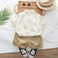 Costume d'été à manches courtes, chemise imprimée, short, costume deux pièces