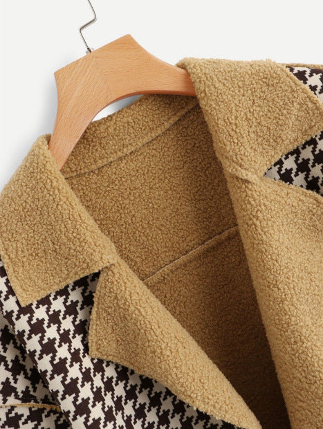 Long-sleeved plaid retro plush coat