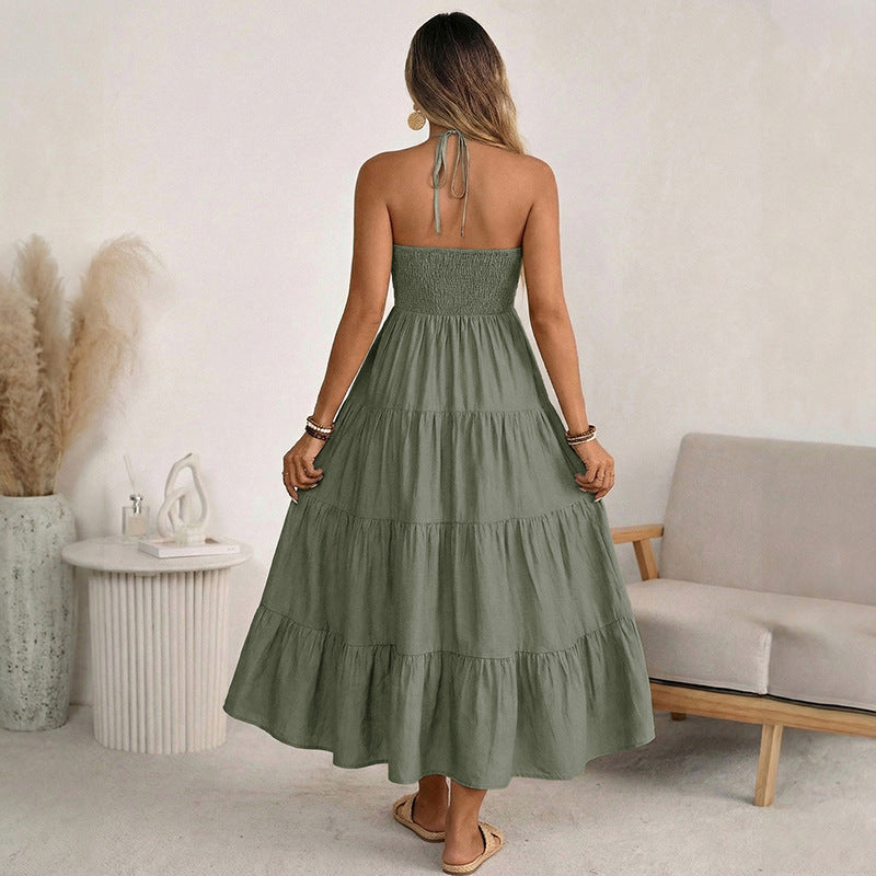 Loose-fitting, Neck-hanging Vacation-style Maxi Dress