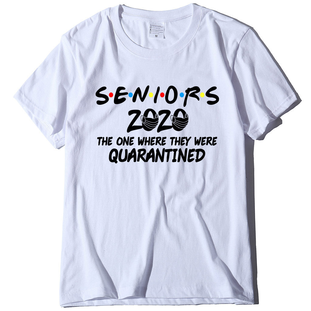 Lettered round neck printed short sleeve
