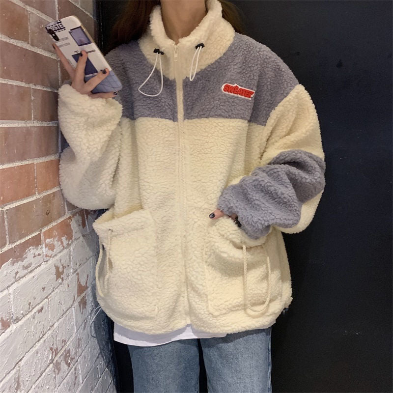 Loose stand-collar student cardigan jacket