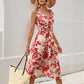 Sleeveless Red Floral-print Dress With A Bow Detail