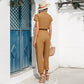 High waist solid color piece wide leg pants