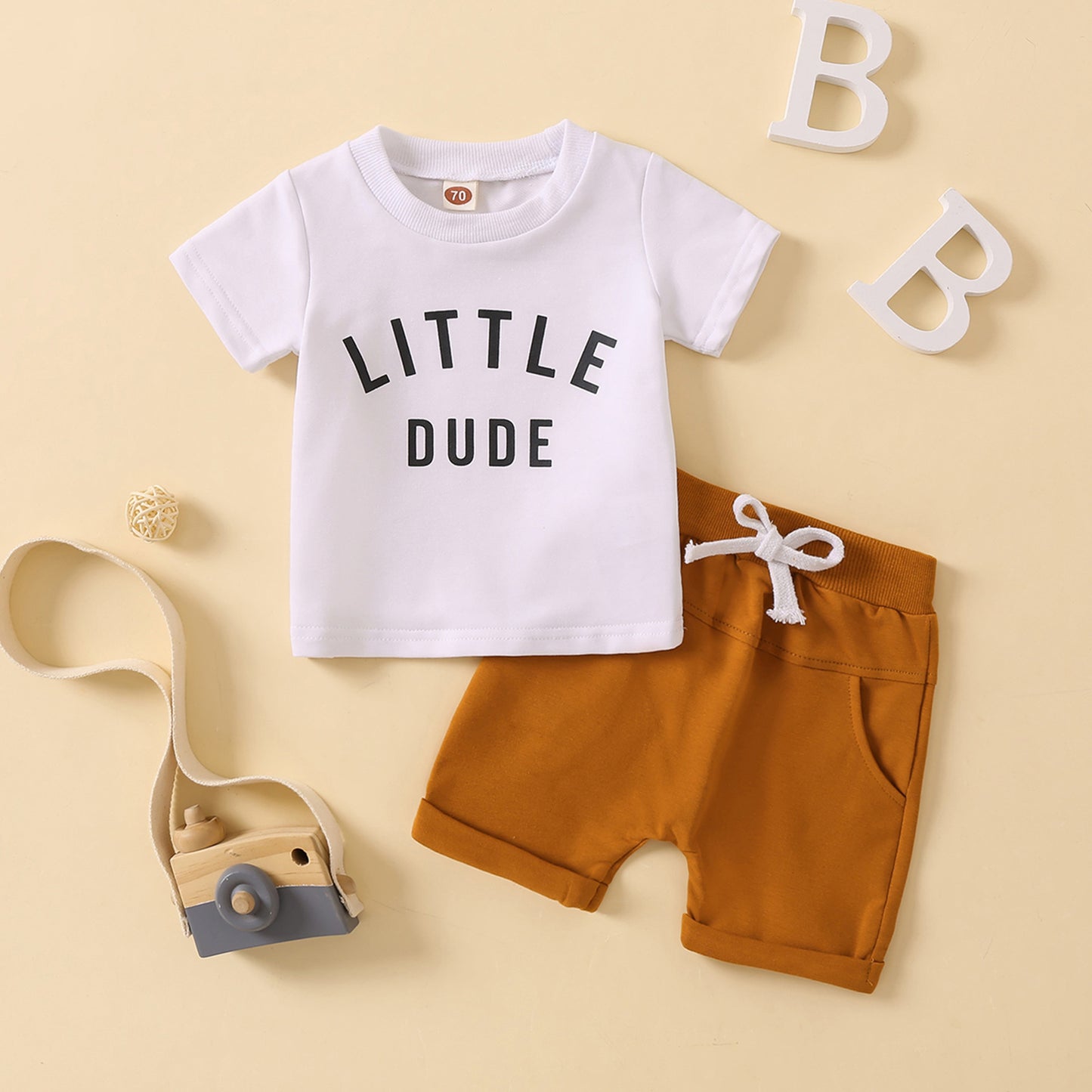 Round Neck Letter Print Short-sleeved Top Solid Color Shorts Two-piece Set
