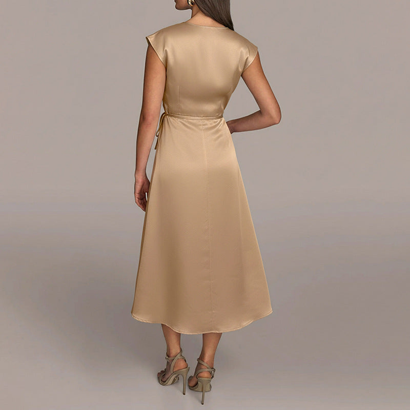 Sleeveless Solid Color Satin Dress