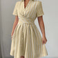 Strap-waisted Striped Shirt-style Short Dress