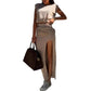 Casual Top Drawstring Slit Midi Dress Suit