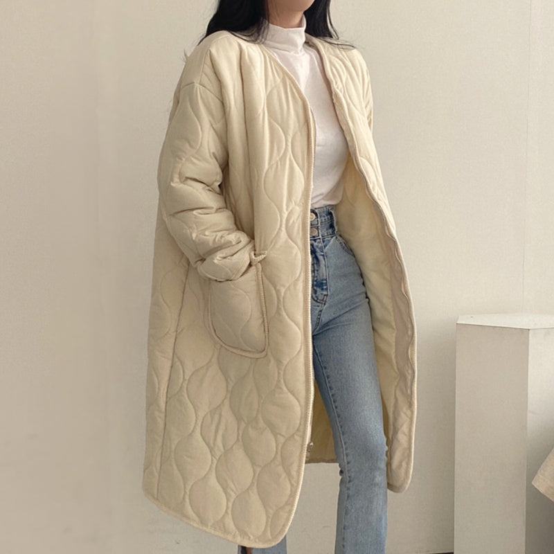 Design Large Pocket Medium Long Cotton Coat