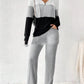 Contrast Color Hooded Zipper Long Sleeve Trousers Suit Knitted