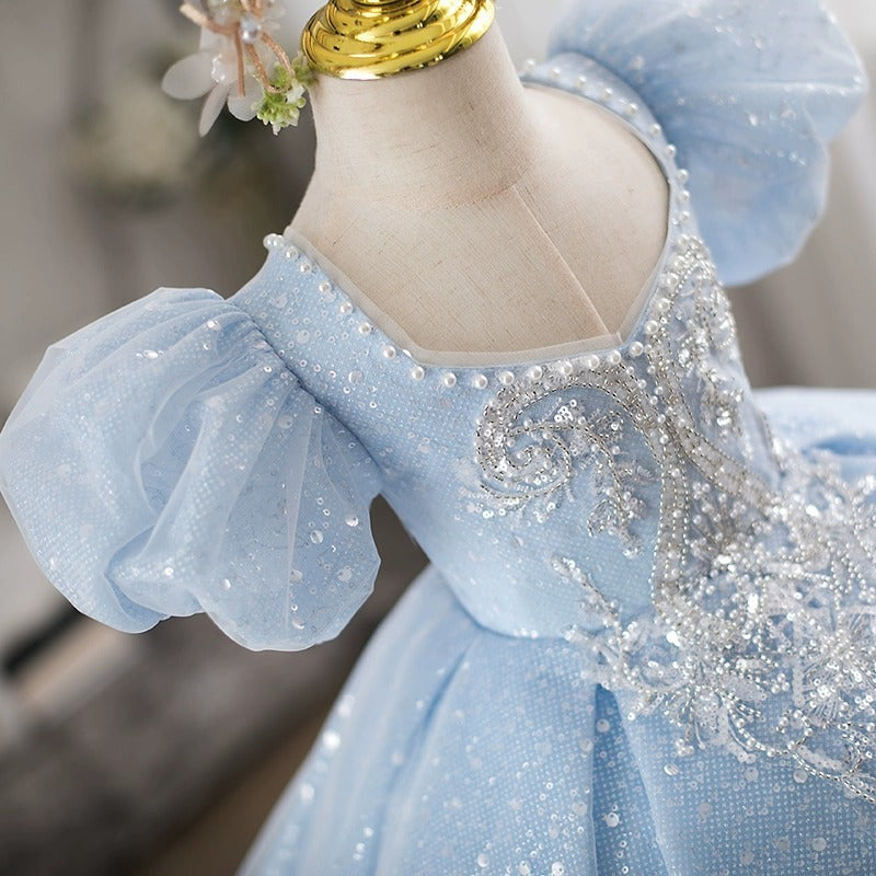 Light Blue French Style Puff Sleeve Princess Dress