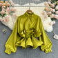Ruffled Waist Temperament All-match Ladies Shirt Trend