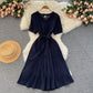 Fashionable Waist-cinching Tie-front Slimming Solid-color Minimalist Dress