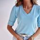 Female V-neck Thread Half-sleeve Sweater
